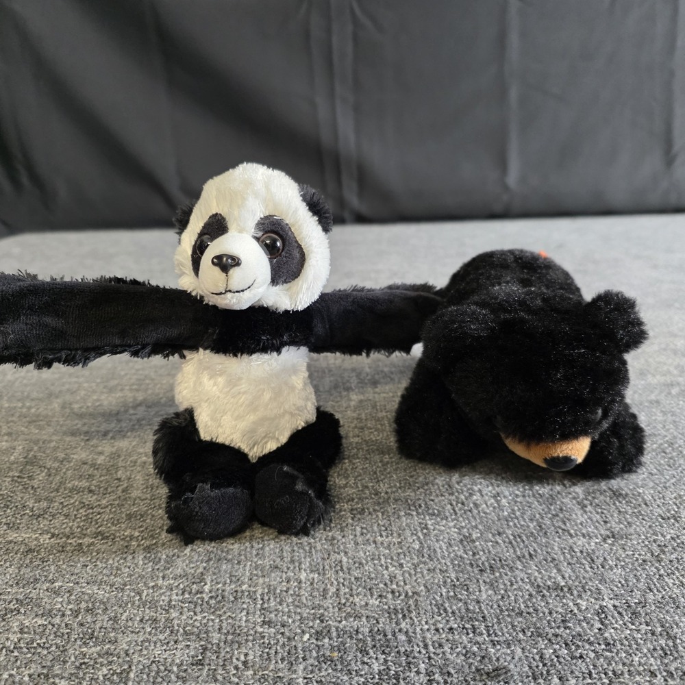Wild Republic Black Bear Plush & Panda Snap Bracelet Bundle Stuffed Animal Toy